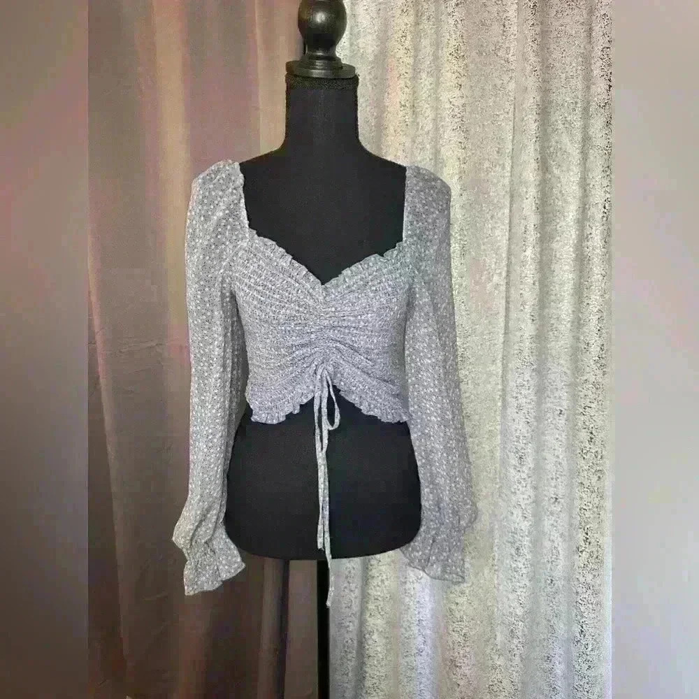 NWT Blue floral chiffon peasant blouse